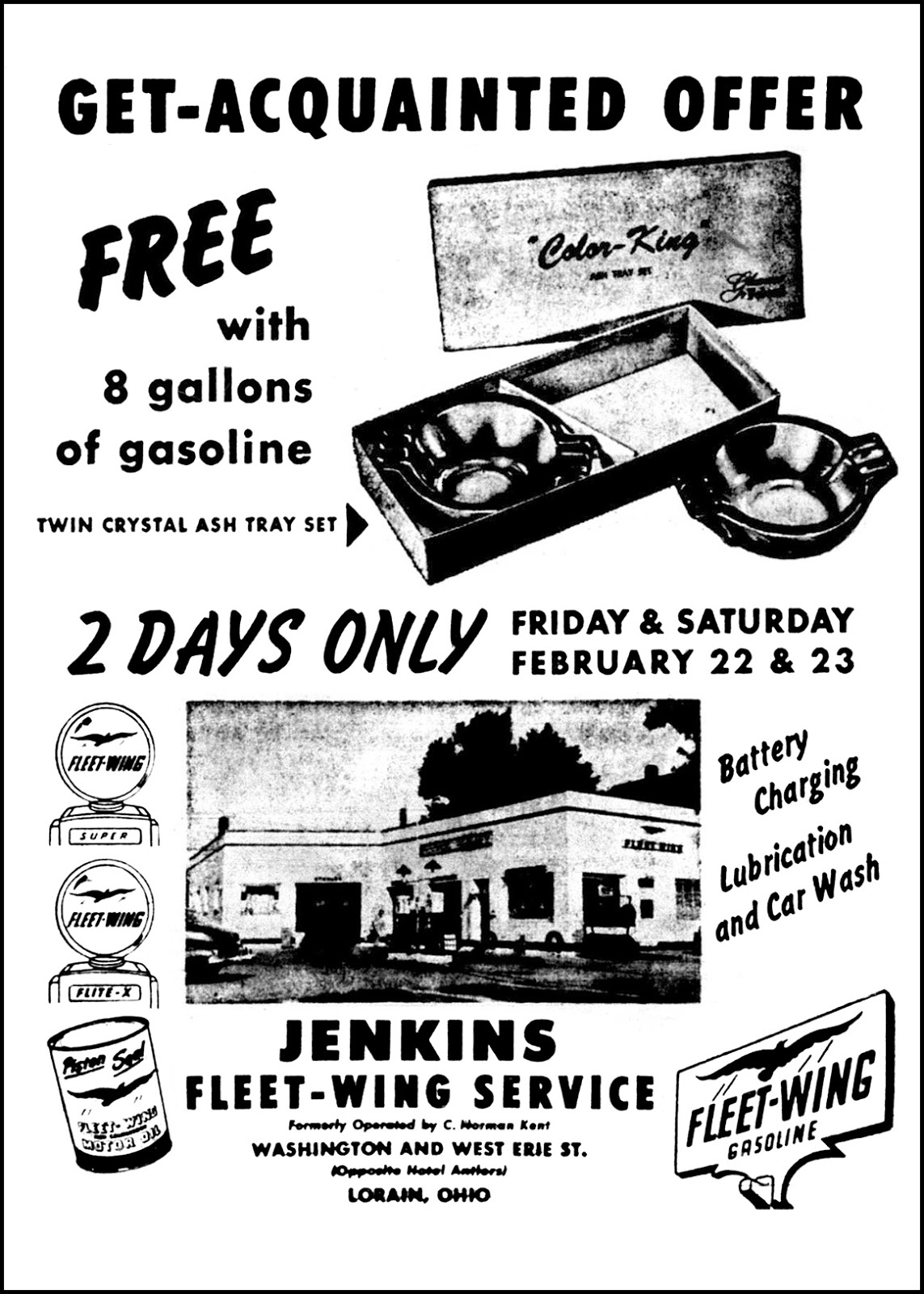 Brady's Bunch of Lorain County Nostalgia Jenkins FleetWing Service Ad Feb. 21, 1952