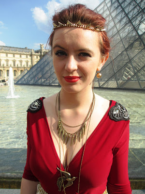 Musee du Louvre red and gold necklace as crown