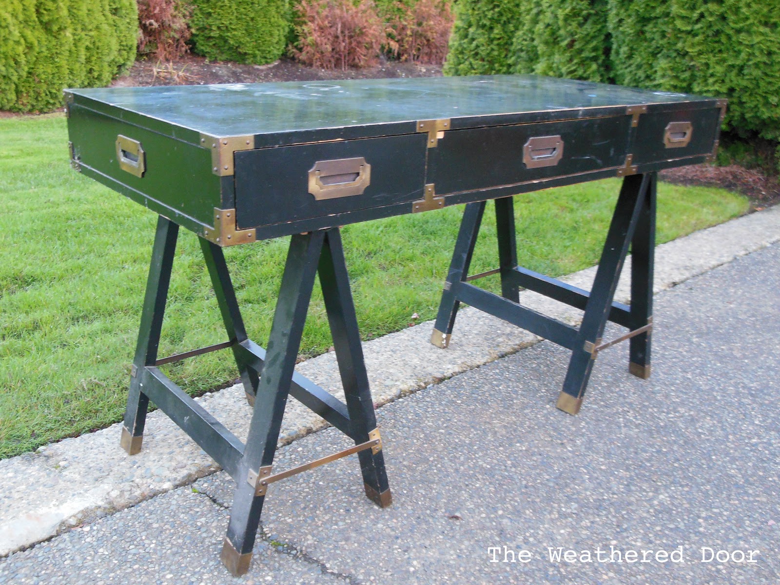 New Find Campaign Desk With Sawhorse Legs The Weathered Door