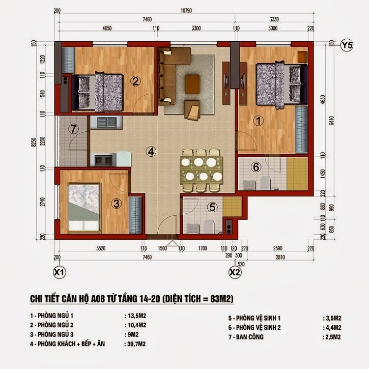 Chung cư 283 Khương Trung, Căn A8, diện tích 83m2 Chung cư 283 Khương Trung, Căn A8, diện tích 83m2
