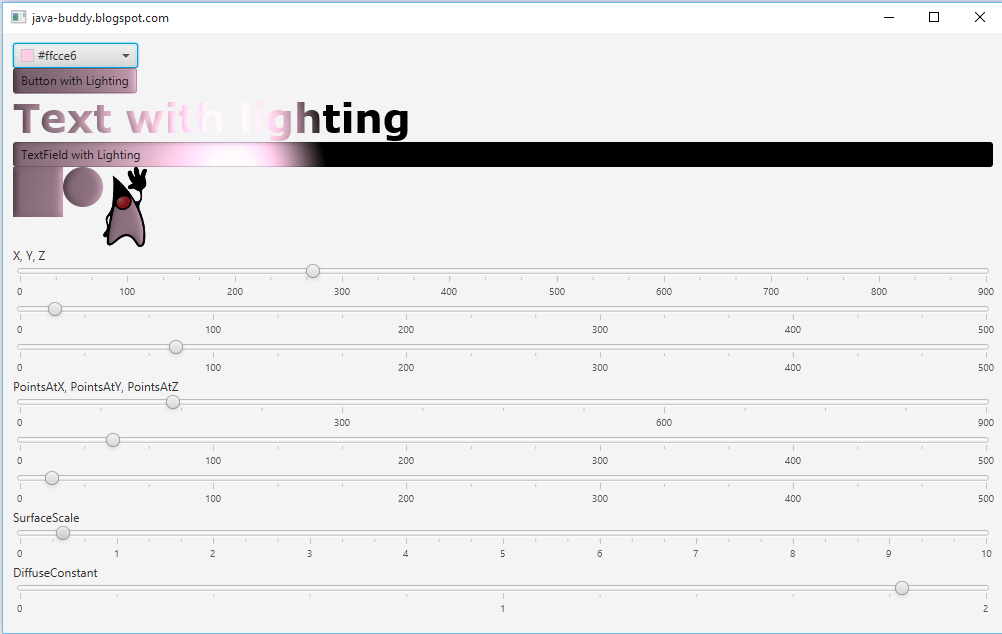 JavaBuddy JavaFX Lighting effect of Light.Spot