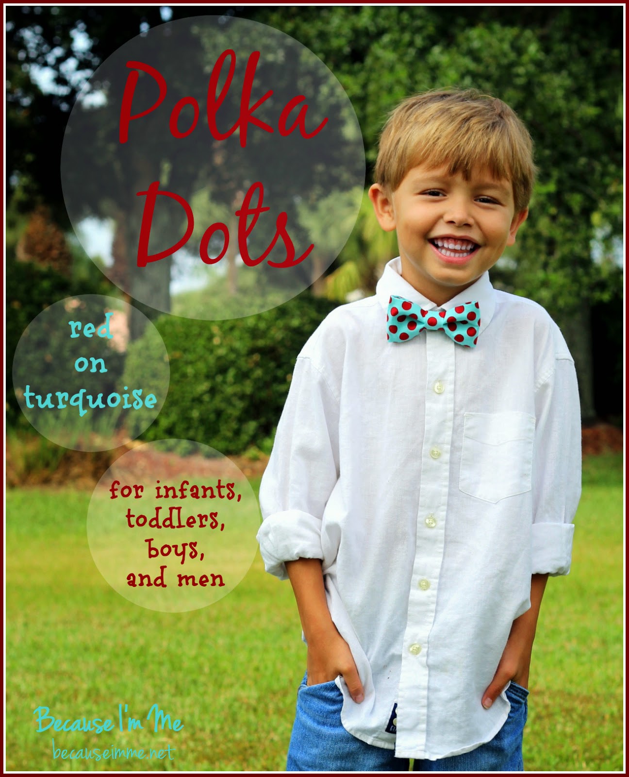 So cute! Turquoise blue and red bow tie at Because I'm Me