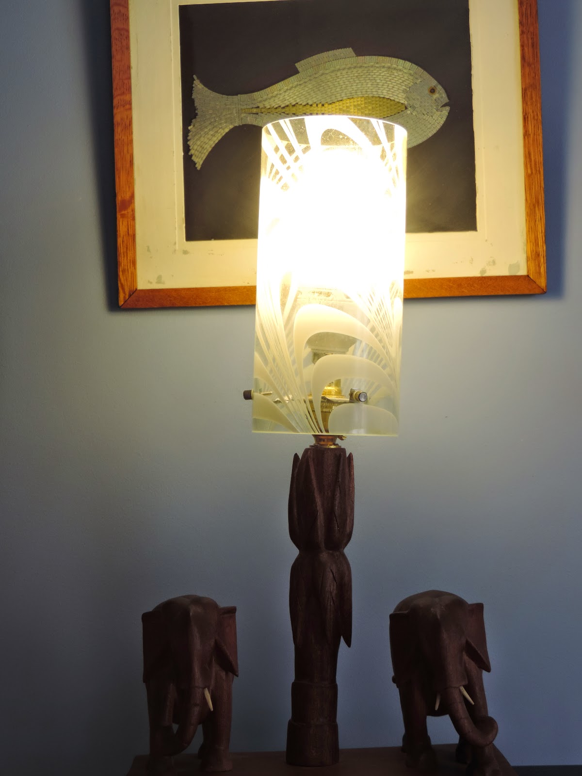 wooden desk lamp with African elephants