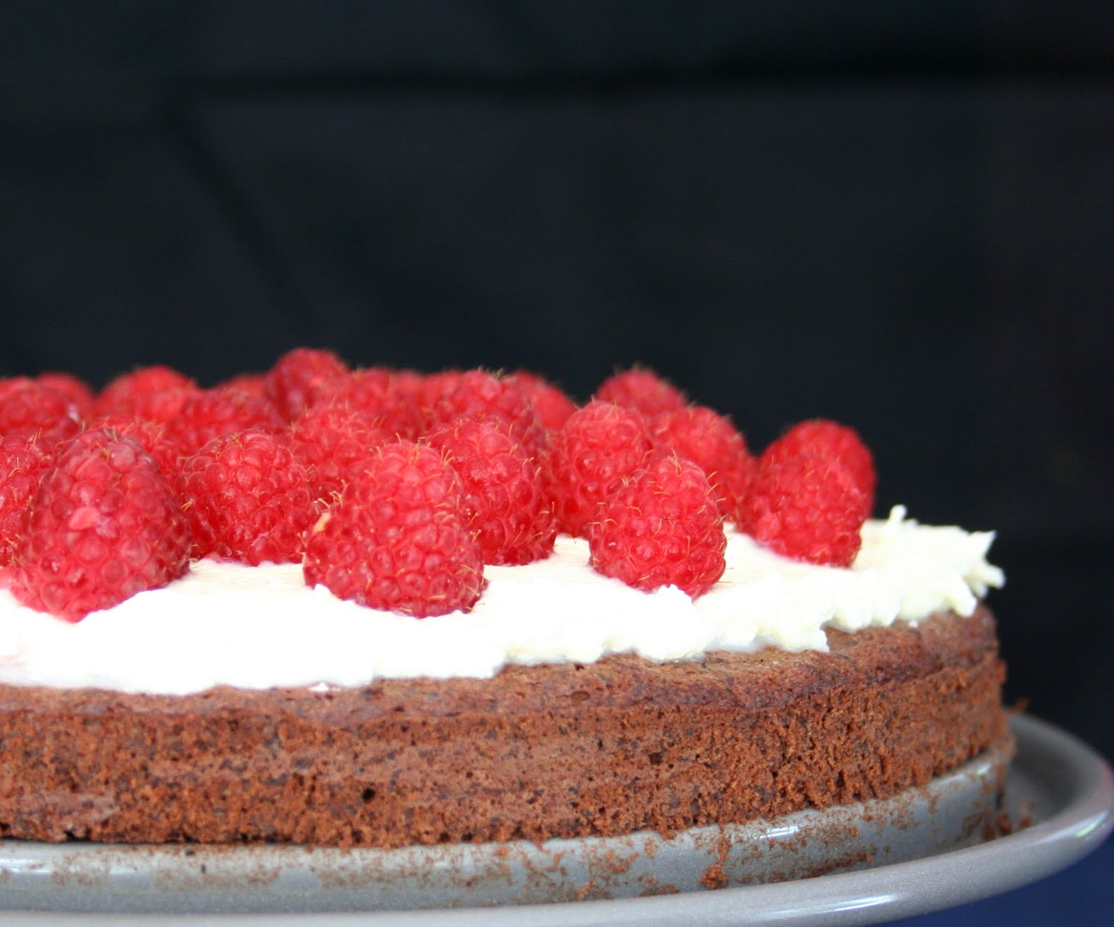 Flourless Chocolate Torte with Mascarpone and Raspberries (Low Carb and