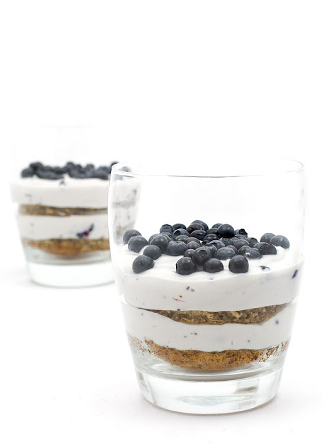Mini trifle banana bread and blueberries front shot