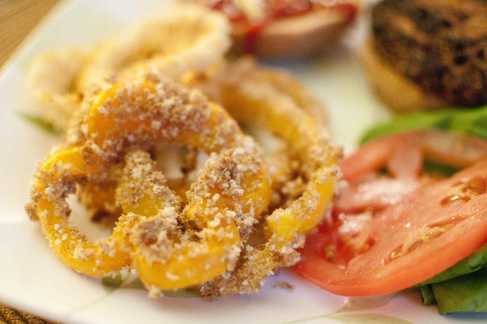 VeganFling Black Bean Burgers and Bell Pepper Rings