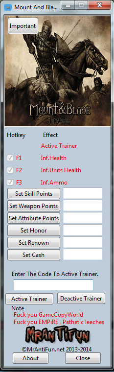 mount and blade warband 1.168 trainer mount and blade warband 1.168 trainer