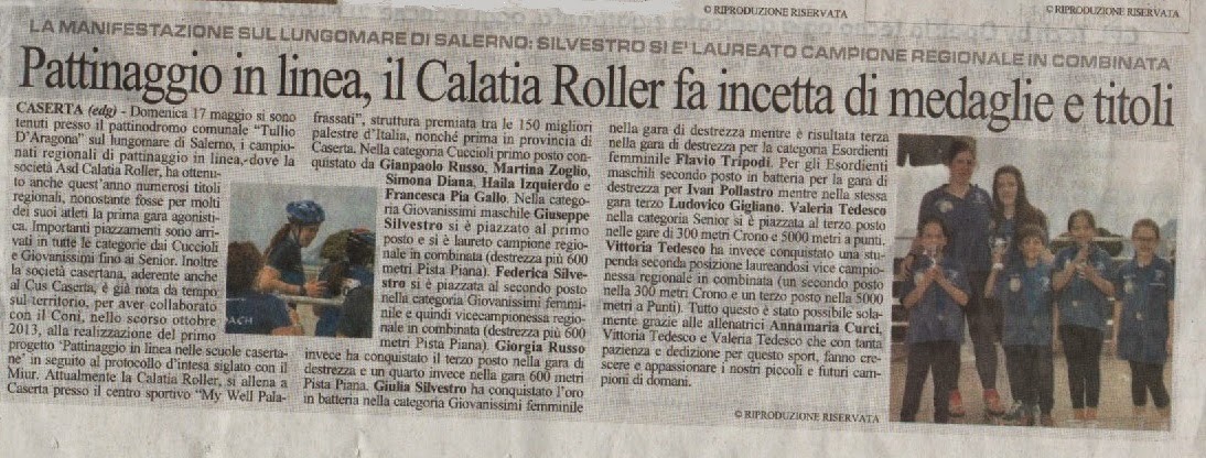 Regionali 2015: "La Calatia Roller fa incetta di medaglie e titoli"
