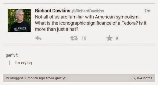 Richard Dawkins tweet with Tumblr comment by user garflyf