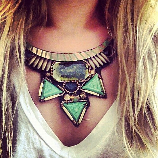 gorgeous gold, turquoise and blue statement necklace