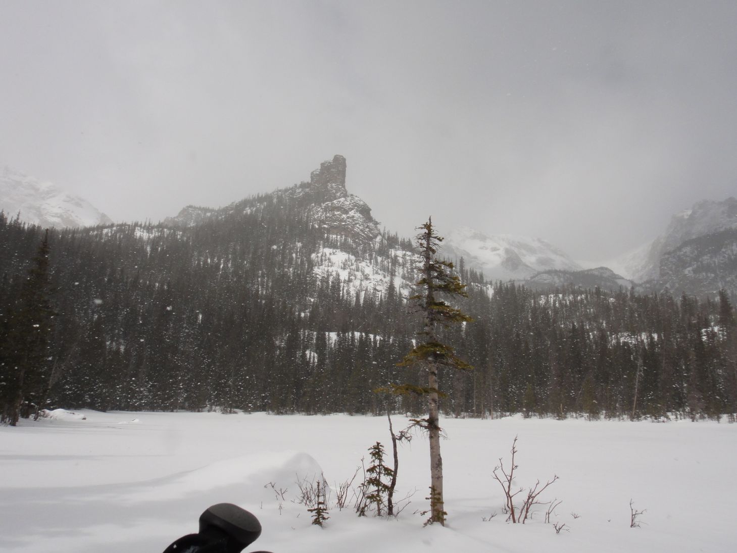 Hiking Rocky Mountain National Park Spruce Lake in the winter.