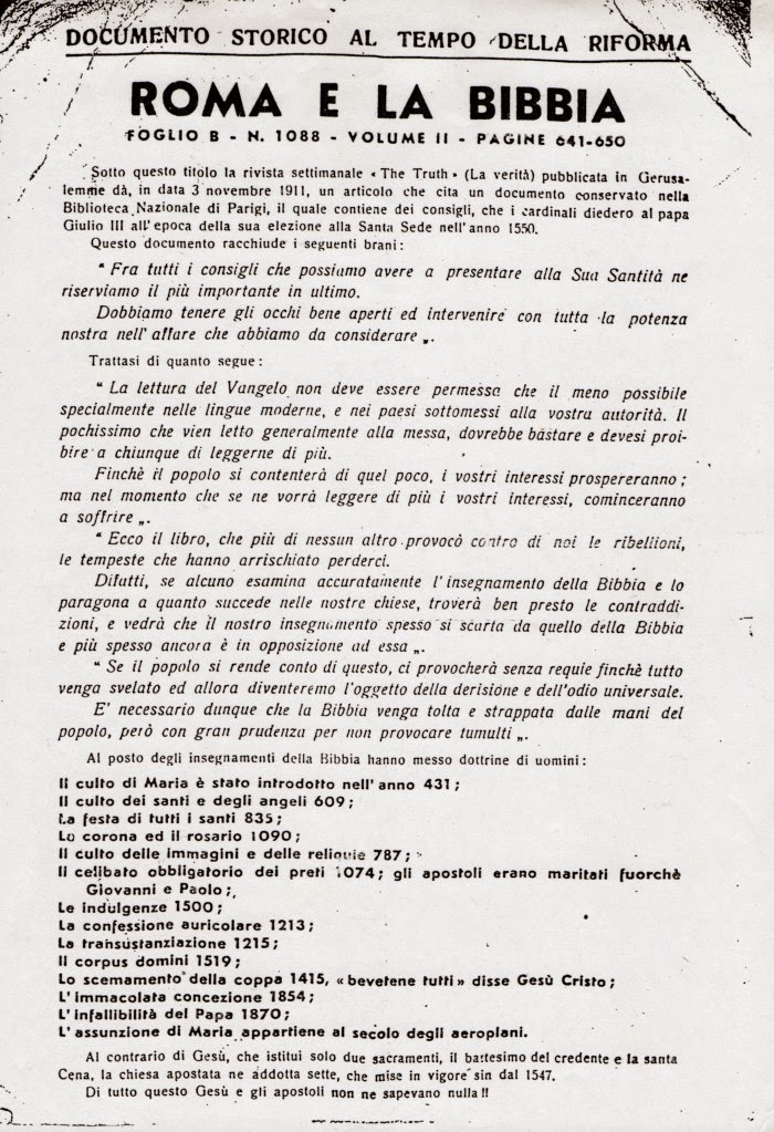 IMPOSTURE CHIESA CATTOLICA ROMANA DOCUMENTO STORICO AL TEMPO DELLA