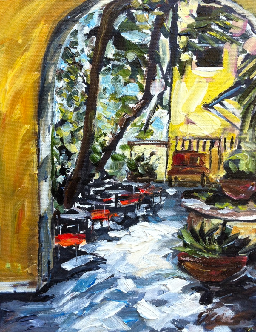 Devine Paintings Shady Patio Courtyard Oil Painting