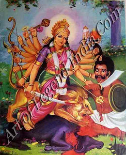 Durga slaying the buffalo demon, Mahishasura, symbol of ignorance Durga slaying the buffalo demon, Mahishasura, symbol of ignorance