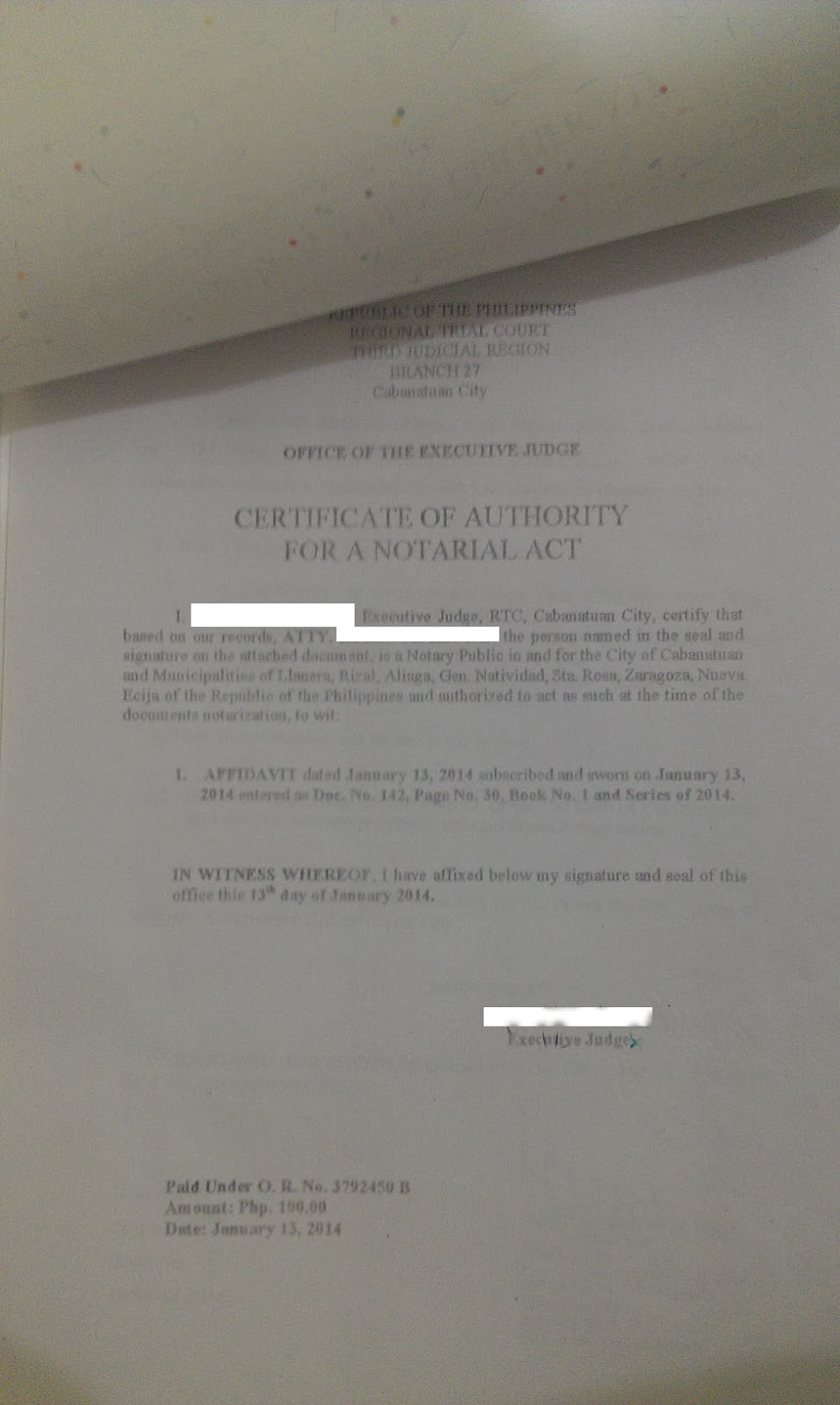 Certificate of Authority for A Notarial Act Certificate of Authority