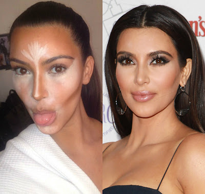 contorno iluminação modelaçao do rosto maquilhagem kim kardashian antes e depois