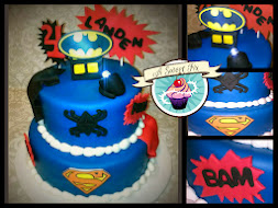 Super Hero Cake with LED Light shining on Batman's Logo