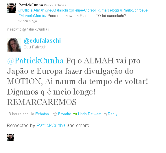 Edu Falaschi esclarece o cancelamento do show que teria com o Almah em Palmas - TO