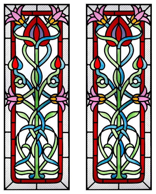 Through The Round Window Art Nouveau Stained Glass Door Panels