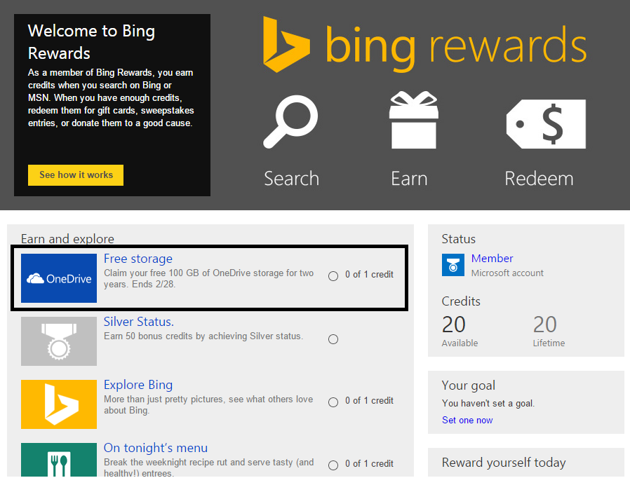 bing rewards dashboard