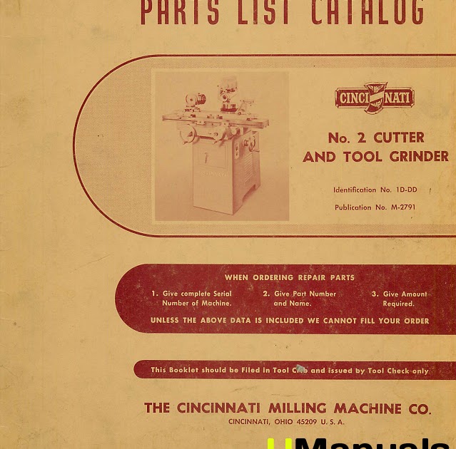 Machinery Manuals Cincinnati 2 Cutter and Tool Grinder Service and