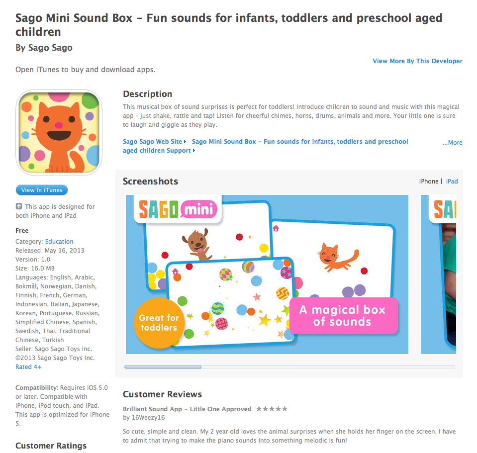 Free iOS App Today Sago Mini Sound Box Fun sounds for infants