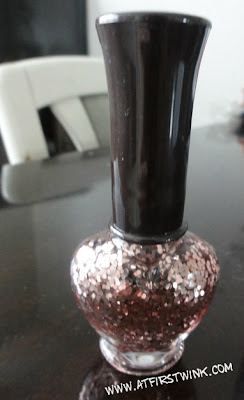 Etude House nail polish with chunky pink metallic glitters