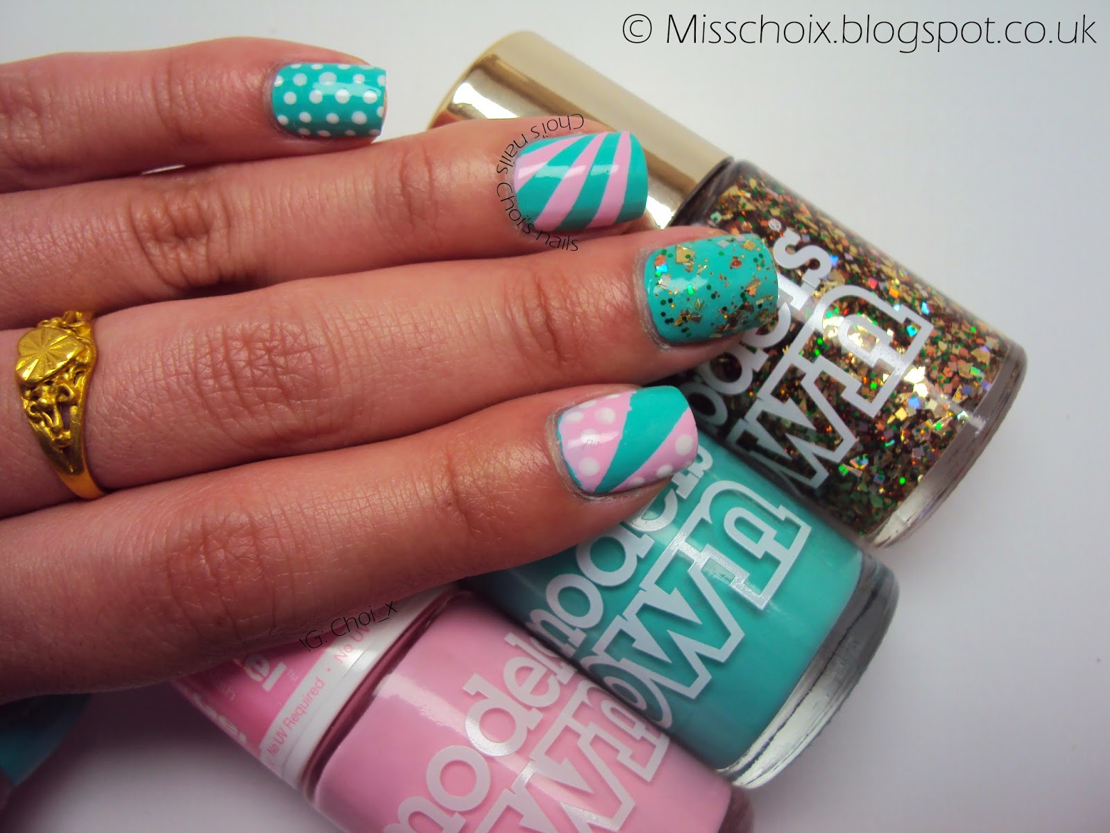 6. Turquoise and Pink Short Nail Design - wide 3