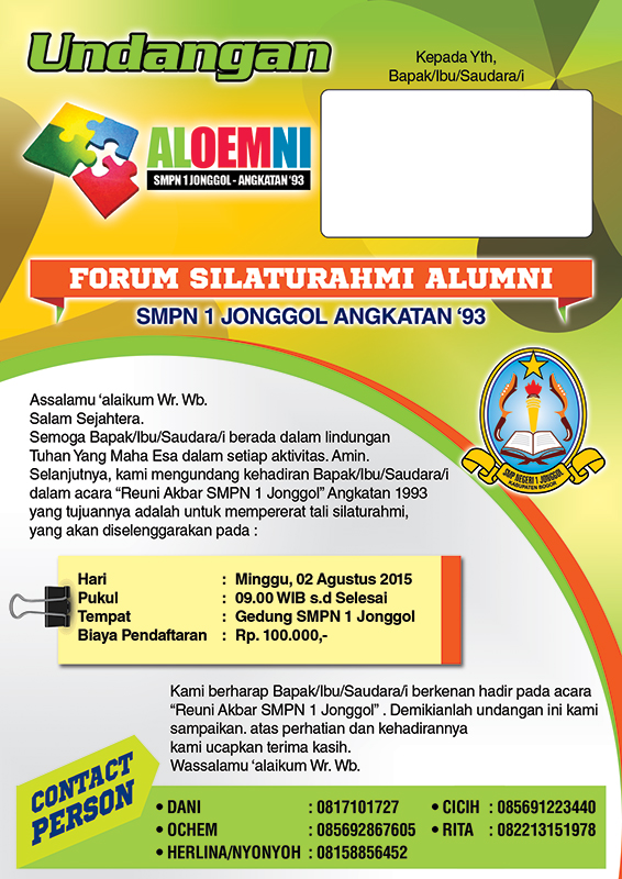 Contoh Desain Undangan Reuni "SMP 1 Negeri Jonggol" Grafika Contoh Desain Undangan Reuni "SMP 1 Negeri Jonggol" Grafika