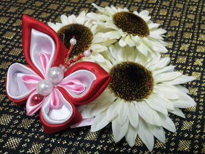 tsumami kanzashi, butterfly, hairclip, handmande, getah rambut 