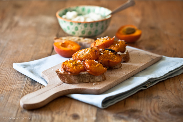 Aprikosen auf Ricotta