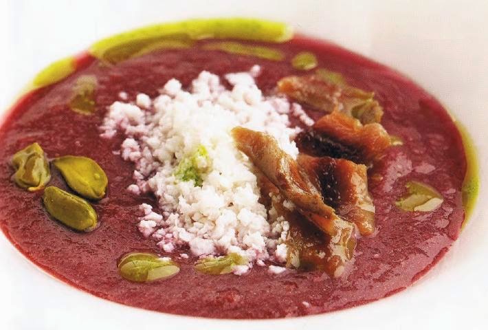 Gazpacho De Cereza, Queso Fresco Y Anchoa