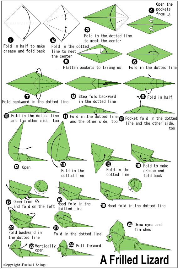 Frilled Lizard - Easy Origami instructions For Kids