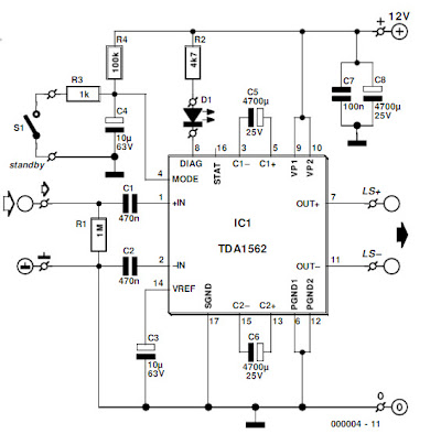 50W Audio Amplifier Using IC TDA1562 Schematic