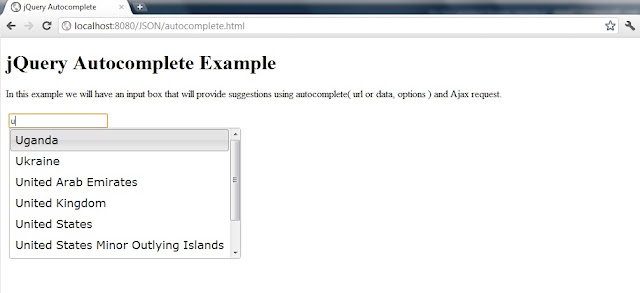jQuery autocomplete Ajax JSON example using Java Servlet