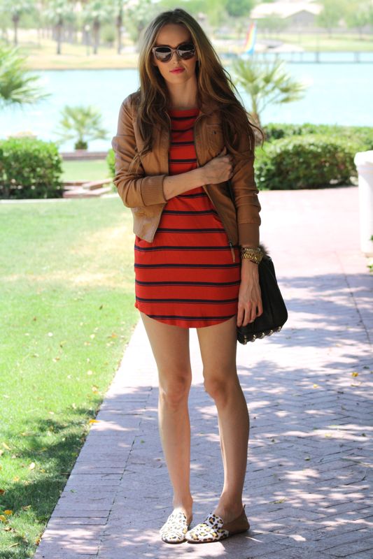 Personal Style Blogger-Golden Divine Blog-Striped Dress-Michael Stars-Yosi Samra-Leopard Loafers-Prada Sunglasses-Ashley Murphy