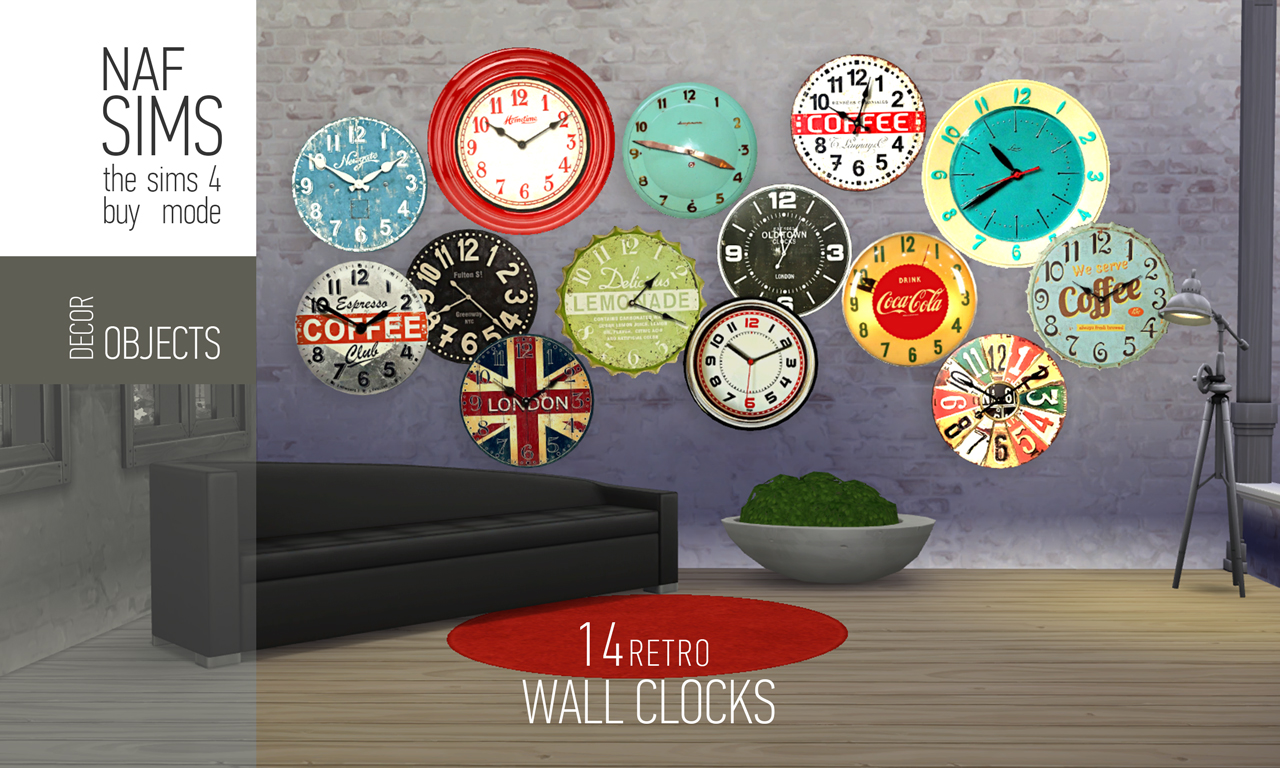 Sims 4 CC's The Best Retro Wall Clocks by nafSims