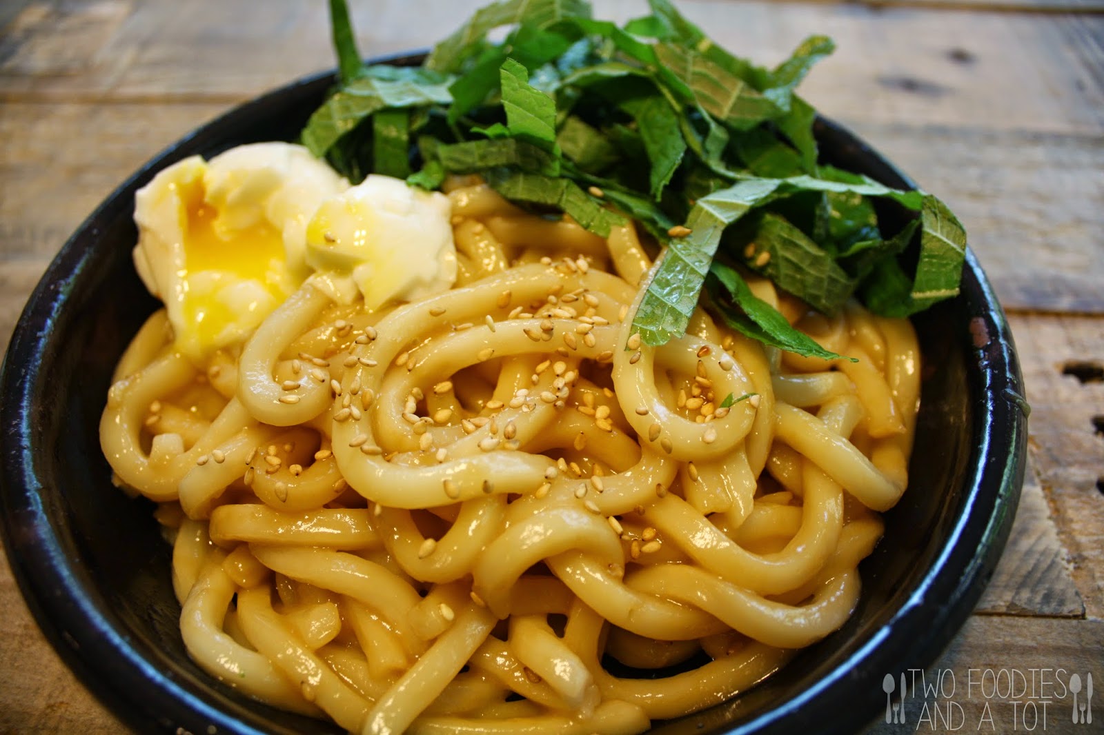 Two foodies and a tot Butter udon with sesame leaves