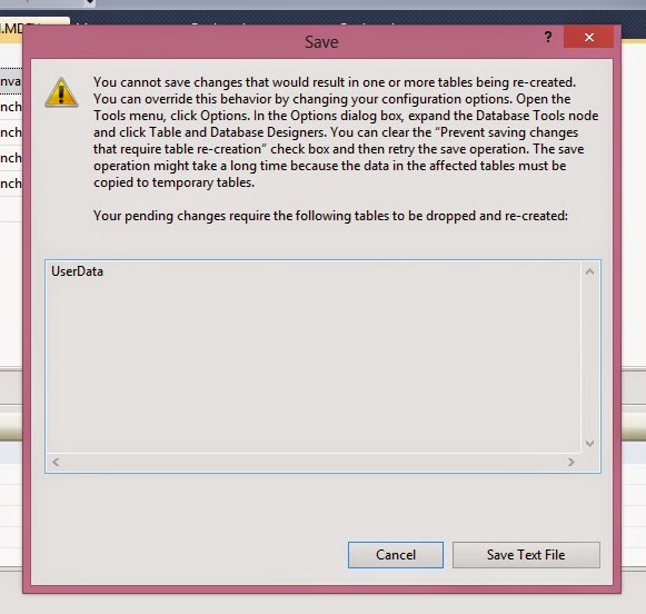 visual studio edit table error