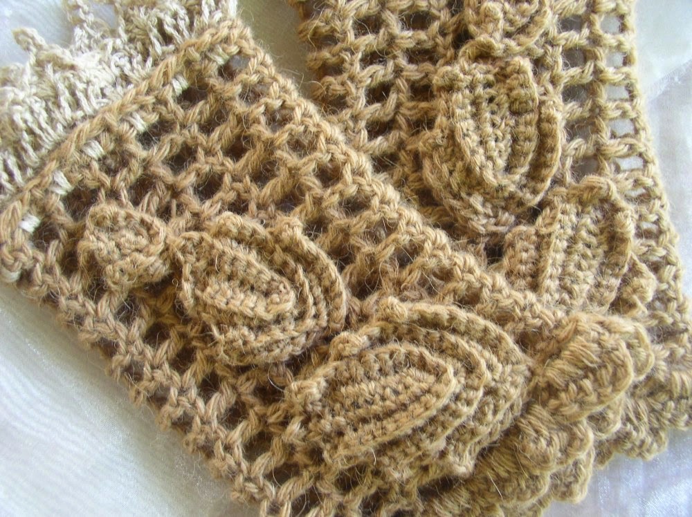Wrist Warmers with Irish Crochet Leaves
