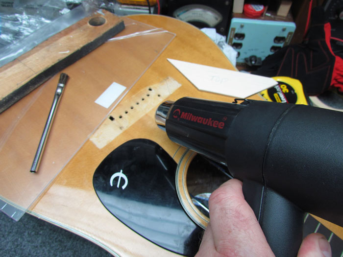 Gluing a New Bridge Plate on the Epiphone Acoustic Guitar Using Hide Glue Crawls Backward (When