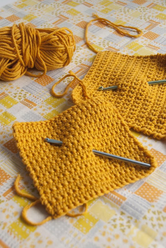 Yarn: Berroco Comfy Chunky in Goldenrod; Fabric: Heather Ross ...