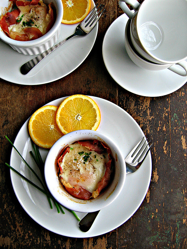 sweetsugarbean Fresh Start Baked Eggs with Prosciutto and Parmesan