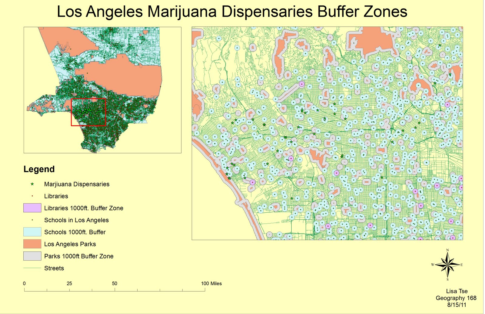 in this map i geocoded the marijuana dispensaries located in los angeles i added 1000 feet buffer zones surrounding the schools libraries in this map i geocoded the marijuana dispensaries located in los angeles i added 1000 feet buffer zones surrounding the schools libraries