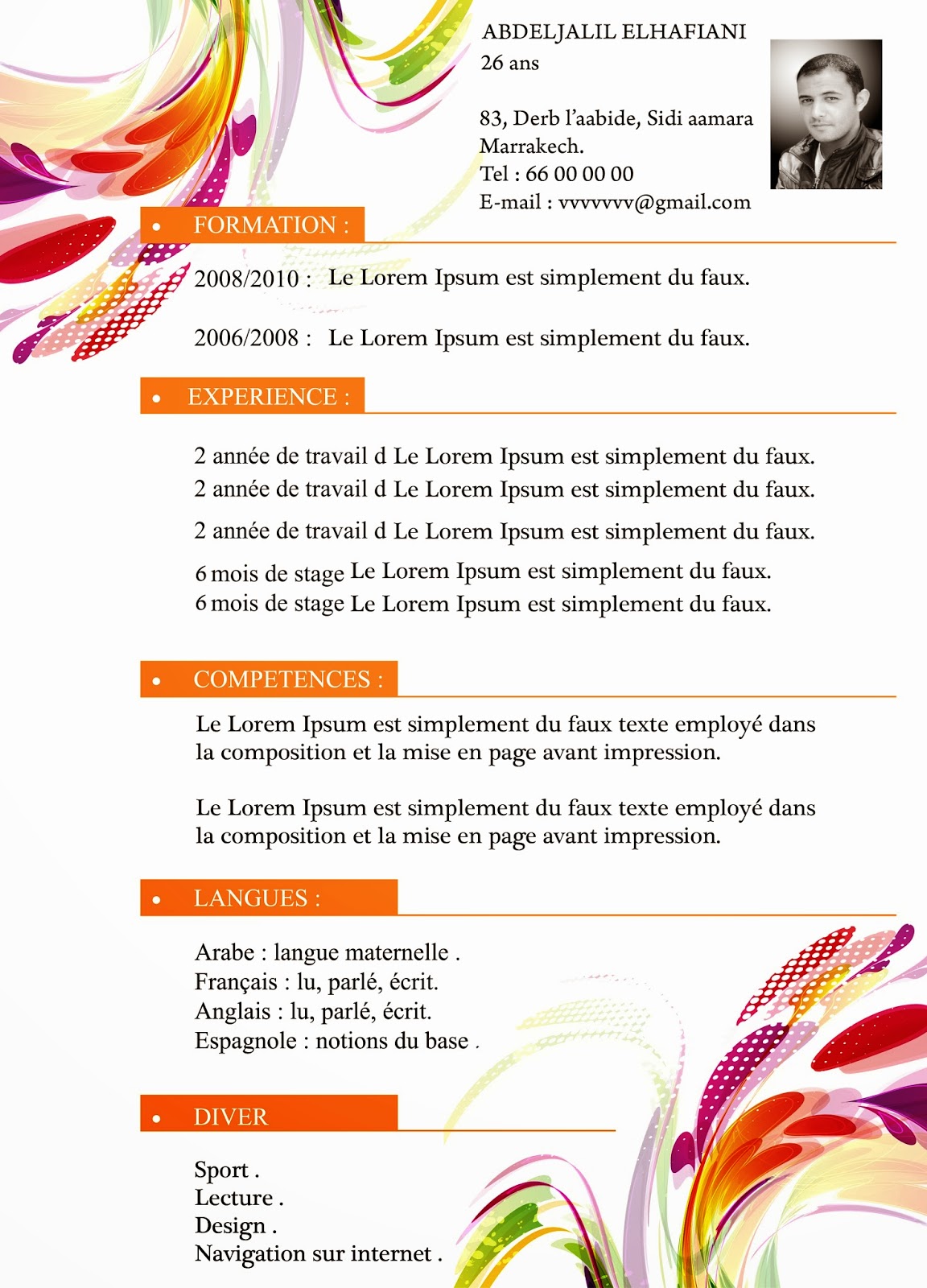 exemple gratuit de cv de chef cuisinier, gerant de restaurant  modele 