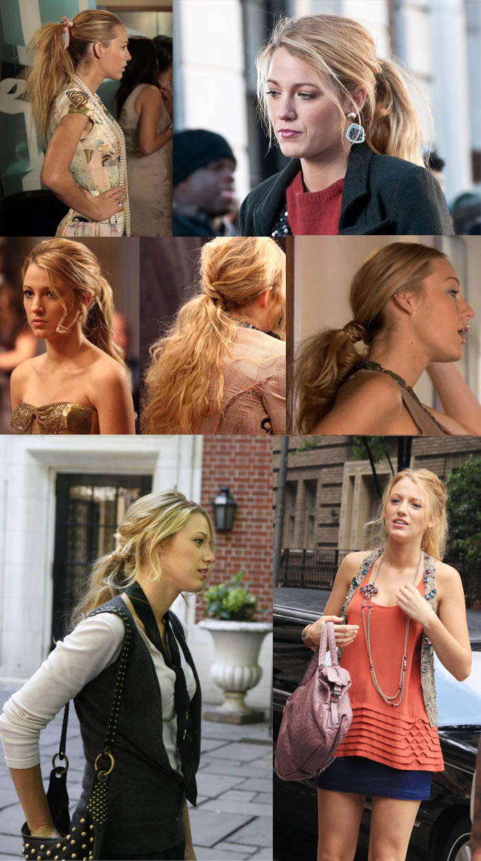 UM RABO DE CAVALO DE UPPER EAST SIDE_Blake Lively_messy ponytail_fim de gossip girl_download episódios_Estilo da Serena van der Woodsen_rabo de cavalo bagunçado_penteado para festa