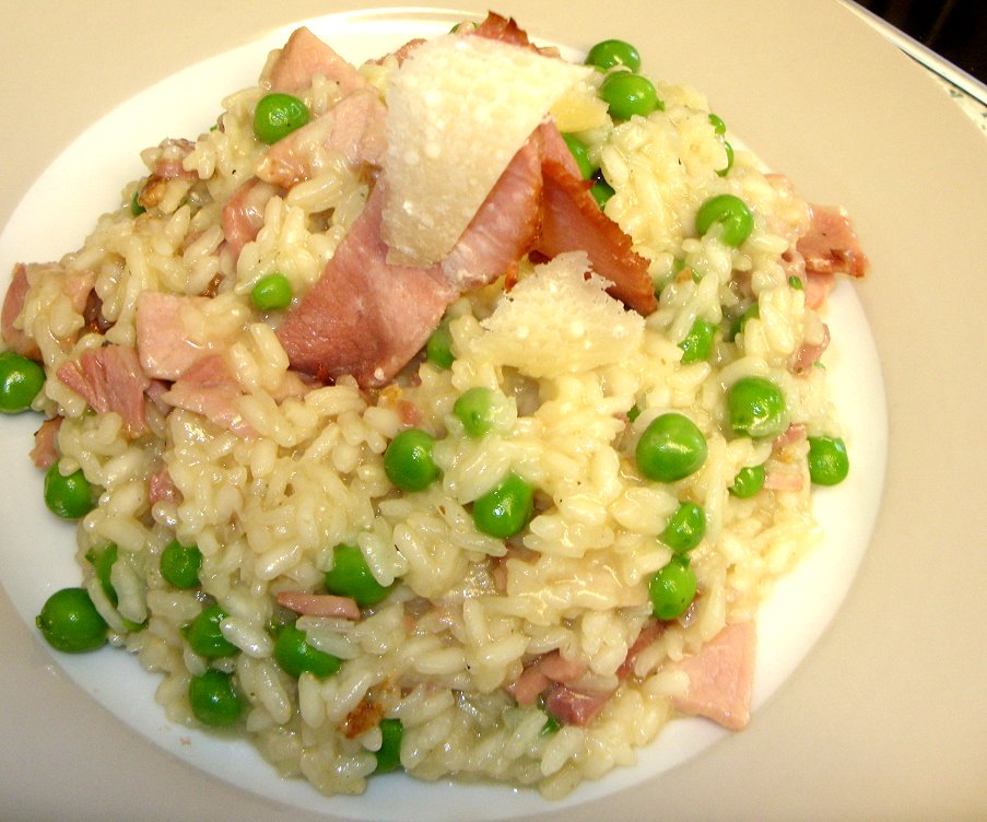 Jenny Eatwell's Rhubarb & Ginger Pea & Bacon Risotto, using