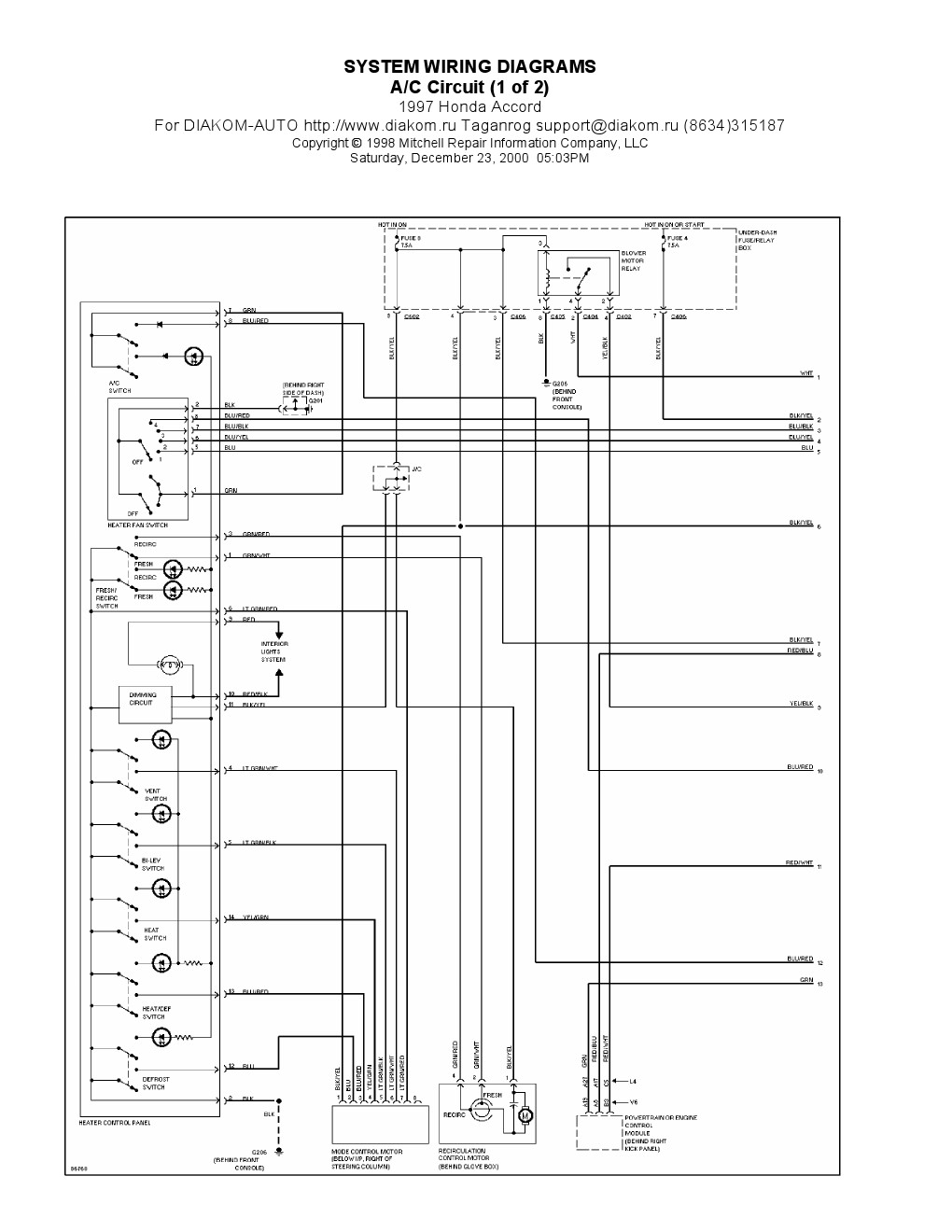 1997 Honda Accord A  C Circuits System Wiring Diagrams