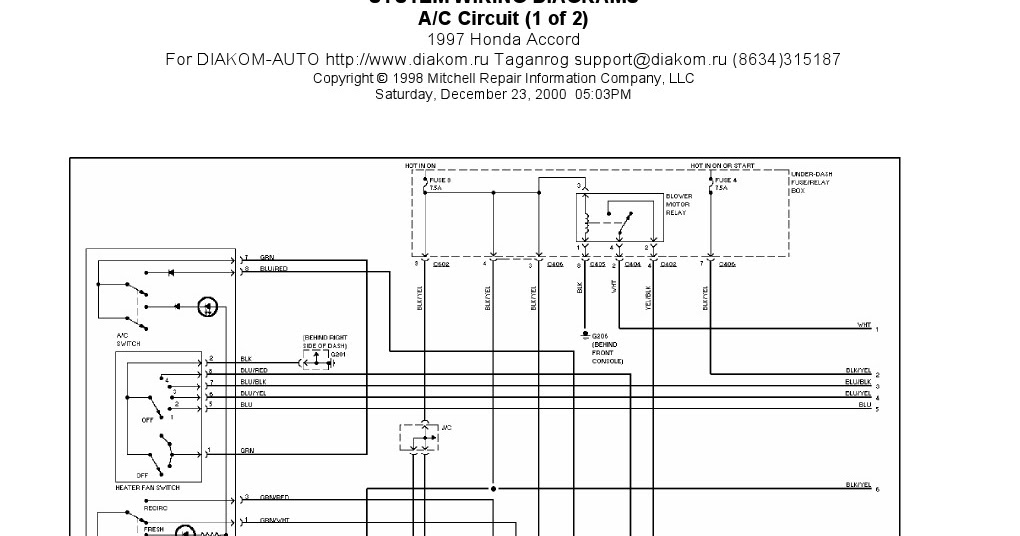 1997 Honda Accord A/C Circuits System Wiring Diagrams | Schematic