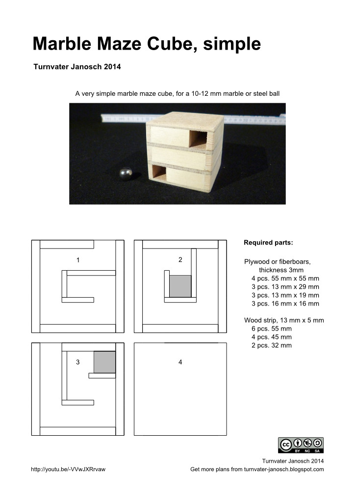 Marble Maze Cube (simple) Plans Turnvater Janosch Science DIY